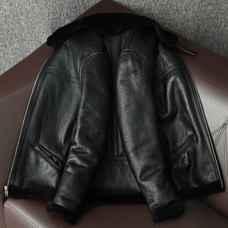 Genuine Leather Jacket Men Winter Coat with Lamb Wool Fur Lining Thickened Warm Sheepskin Outerwear