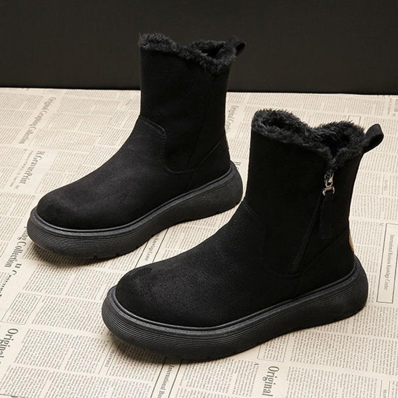 Snow boots women's winter new velvet thickened warm thick-soled cotton boots brown large cotton shoes