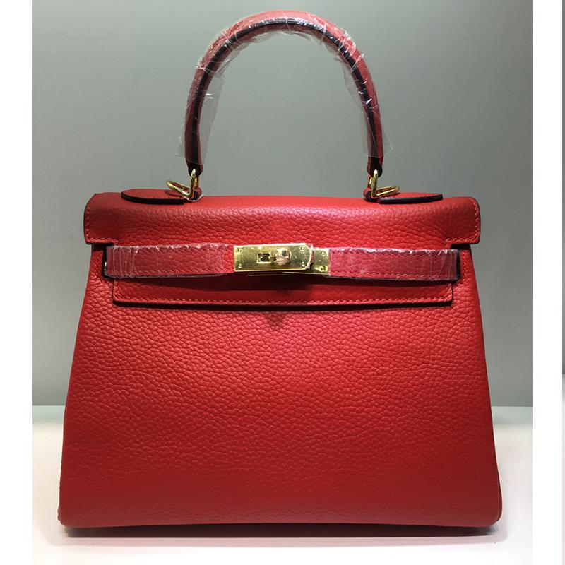 Cross-border togo lychee pattern first layer cowhide Kelli bag shoulder bag messenger bag women's bag bride bag large capacity bag