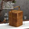 Vintage Bamboo Woven Double Layer Food Box Tea Set Storage Basket Dustproof Snack Container