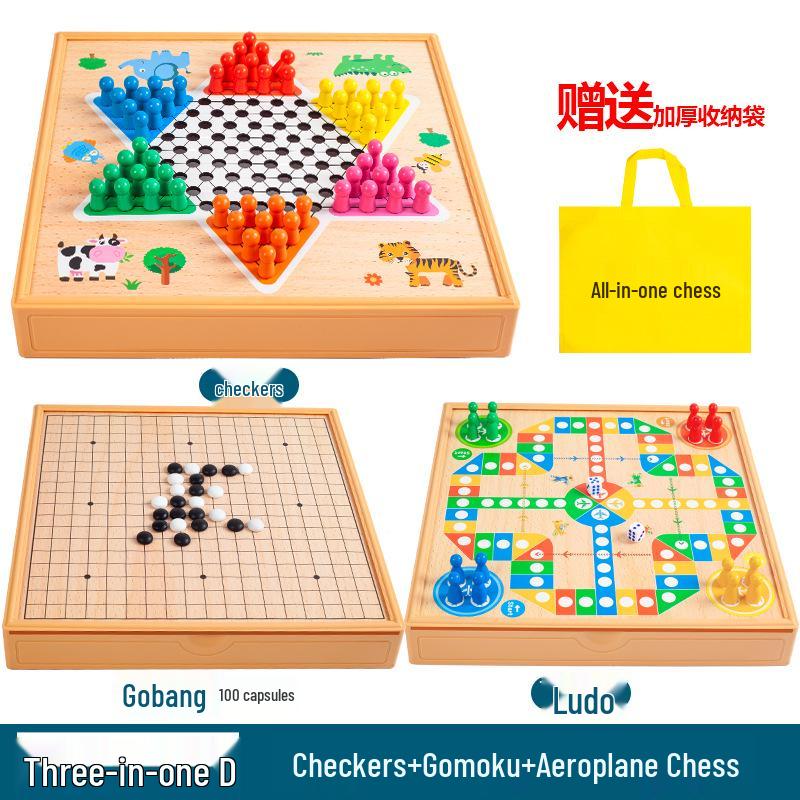 Multi-game Board Set: Ludo, Five-in-a-Row, Chinese Chess, Checkers, Animal Adventure, Kids' Chess