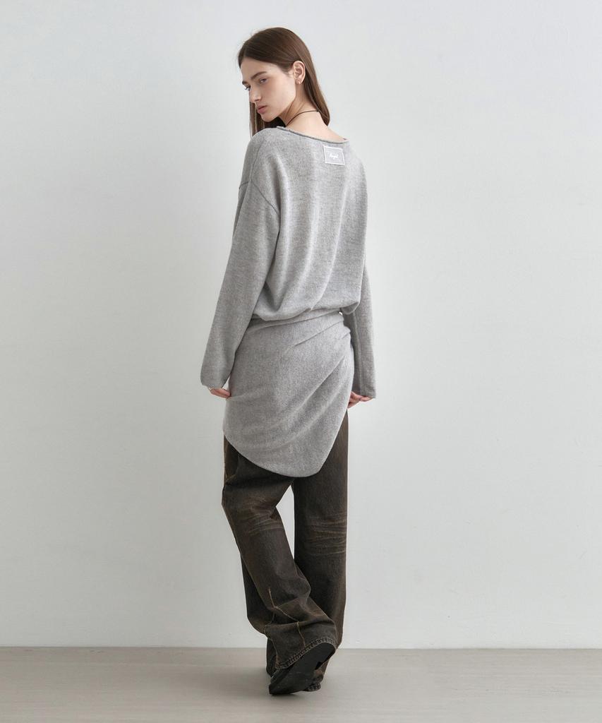 MONGDOL Loose Alpaca Boat Neck Knit Top Gray Mdkt119Gray