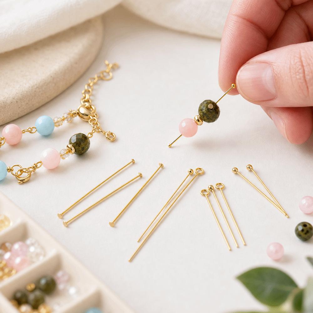 100PCS 0.6mm Thin Wire Jewelry Making Pins Gold Plated Jewelry Ball Pins Head Needle Accessories
