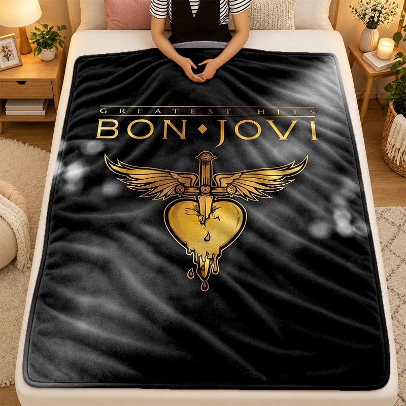Flannel BlanketBon Jovi Warm Soft Throw Blanket for Indoor Sofa Bed Living Room Use