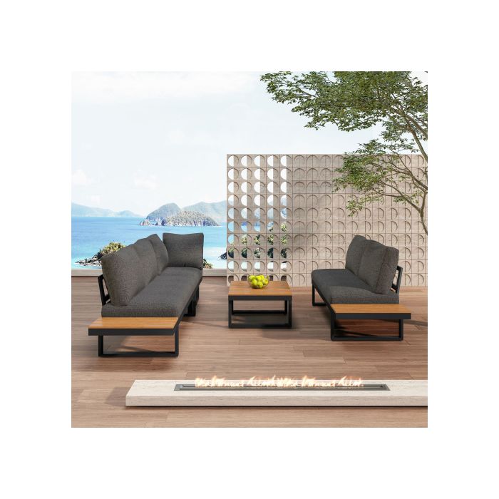 Garden Furniture Set with Adjustable Tilt Angle (5 Positions, Maximum 55°) Including a Coffee Table, Grey + Black