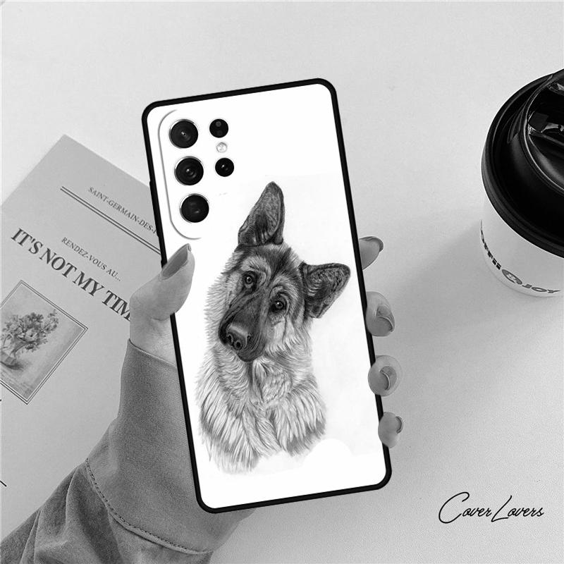 Cartoon German Shepherd Dog Phone Case For Samsung Galaxy S24 S25 S23 S22 Ultra Note 10 20 Plus S20 S21 FE Cover