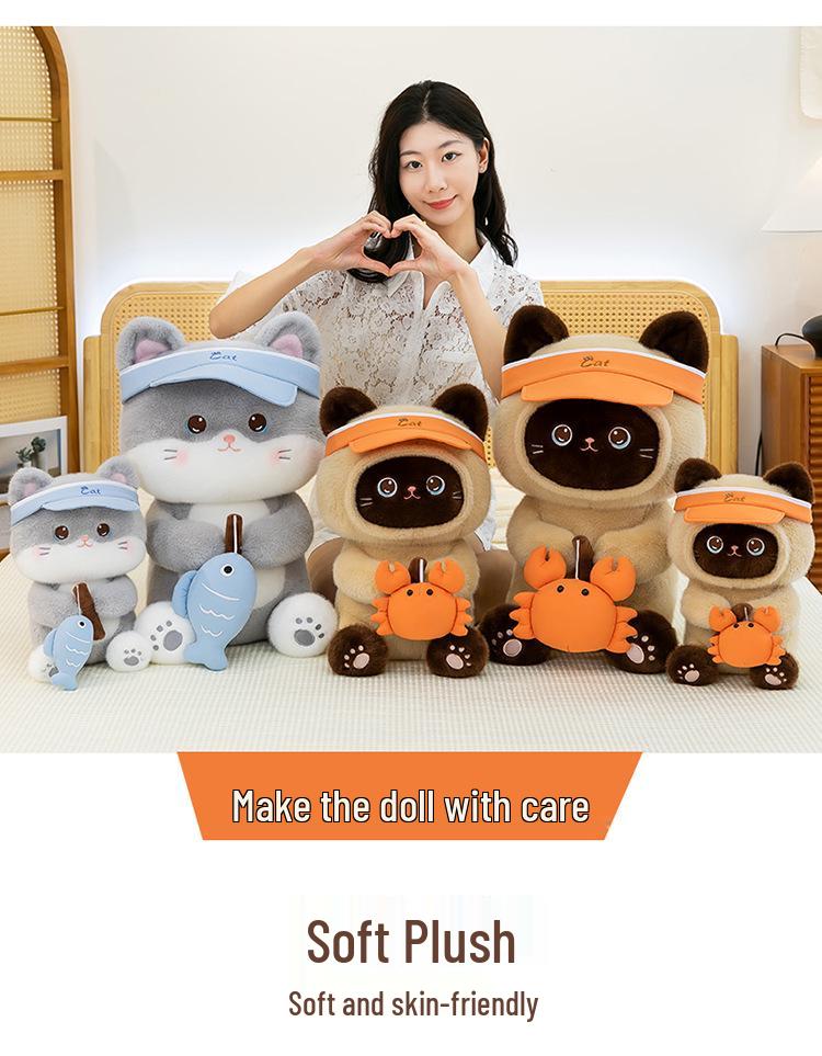 Large Greedy Cat Fishing Plush Doll - Perfect Gift for Kids