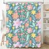 Delightful Floral Shower Curtain Pink Yellow Blue Green Decorative Waterproof Bath Rug Canopy Set for Bathroom Home Decoration A