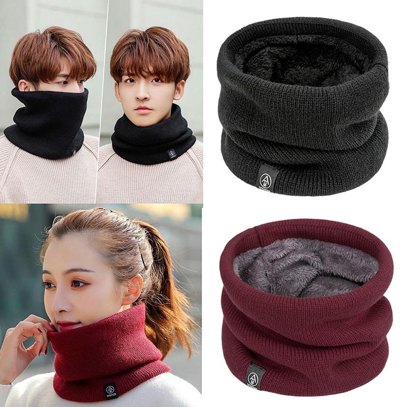 Knitted Scarf Winter Warm Snood Scarves Solid Thicken Wool Fur Neck Warmer Unisex Men Neck Scarfs Ring Female Pullover Scarf