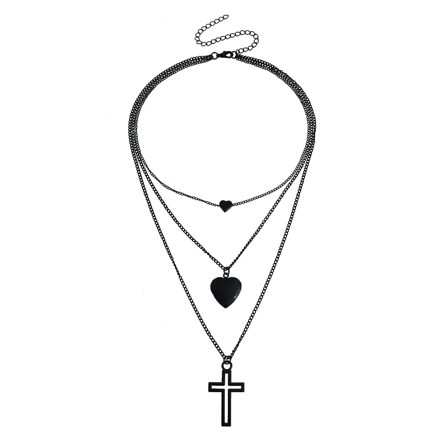

Cool Tide Multi-layer Swimming Black Chain Geometric Openable Lid Love Cross Pendant Necklace чёрный