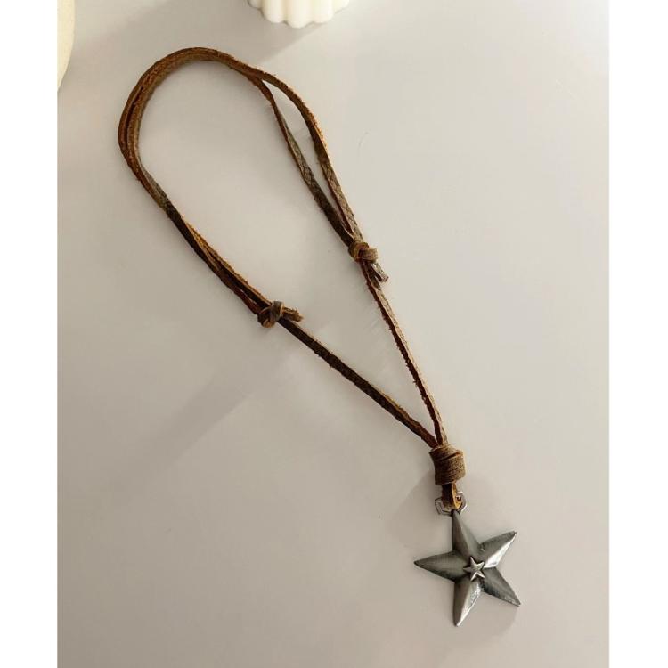 Adjustable Leather Rope Star Pendant Necklace for Women Vintage Ethnic Style