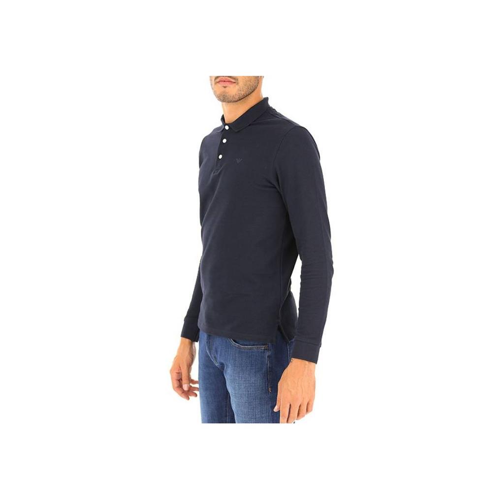 Emporio Armani Solid Color Casual Long Sleeve Polo Shirt Men tops Dark-Blue 8N1F13-1J0SZ-0939