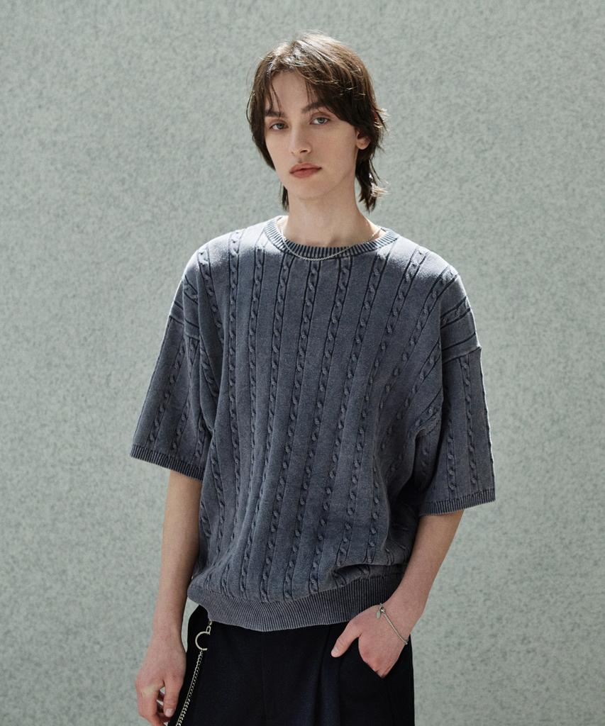 GLW Vintage Washed Cable Half Knit Charcoal