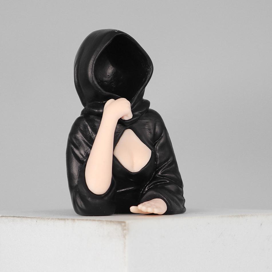 3Pcs/Set Black Robe Queen Halloween Girl Mysterious Statue Sitting Pose Desk Decorations Halloween Gifts Bookshelf Statues