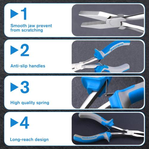 SPEEDWOX Long Reach Flat Pliers, Flat Nose Pliers, Mini, Perfect for Precision Work In Hard-to-Reach Spaces, Long, Slotless, Long Tip, Compact, Lightw