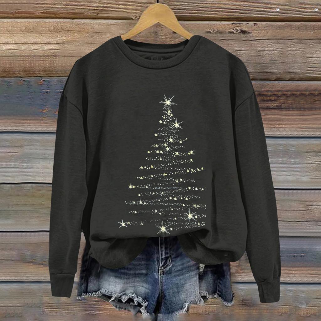 Ladies' Christmas Printed Casual Long Sleeved Round Neck Sports Hoodie Top