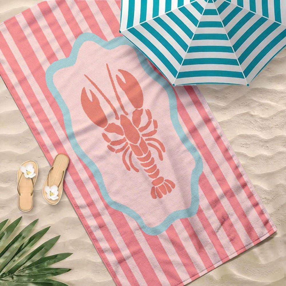 Marine Lobster 2D Flat Printed Beach Towel 1Pc Microfiber Sandproof Waterproof Seaside Holiday Sunbathing Mat