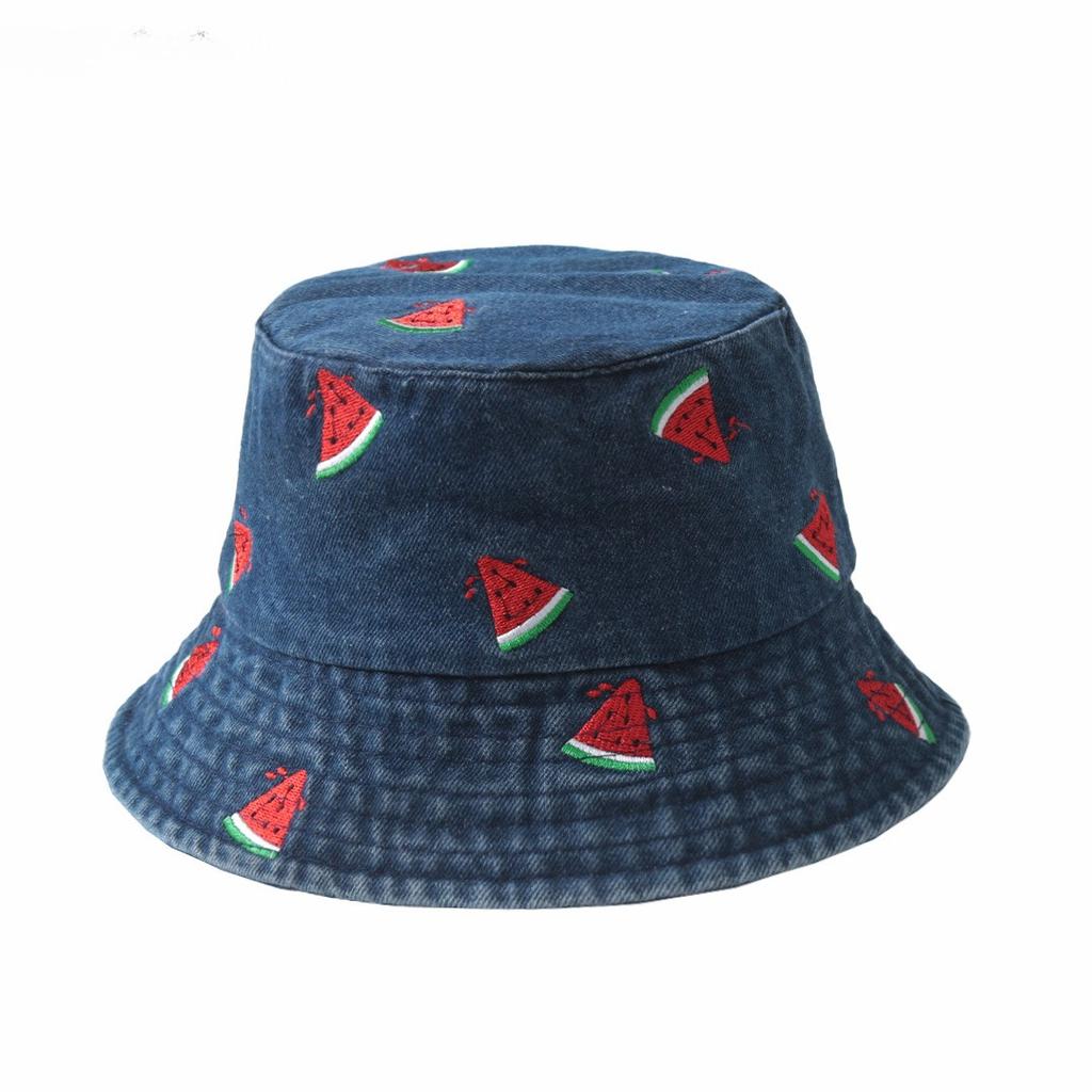 1 pezzo Cappello a secchiello estivo con ricamo di ciliegie lavato per donna, cappello da pescatore per esterni, cappellini protettivi solari carini per viaggi, spiaggia