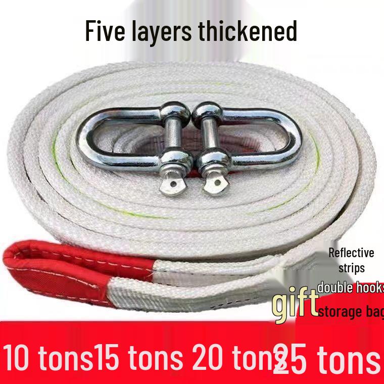 Heavy Duty Car Tow Rope, 5-10 Ton, Reflective Off-Road SUV Towing Strap