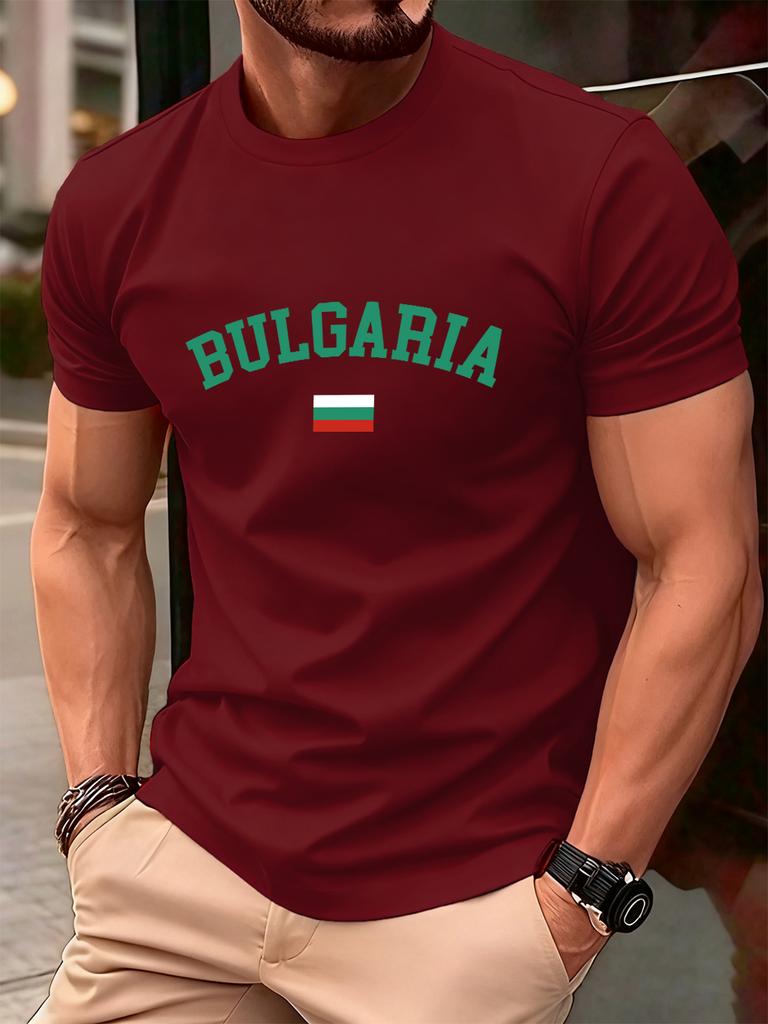 Bulgaria Text With Flag Prints Mens TShirt Cotton Summer ONeck Short Sleeve Tops Soft Oversized T Shirt Casual Male Clothes