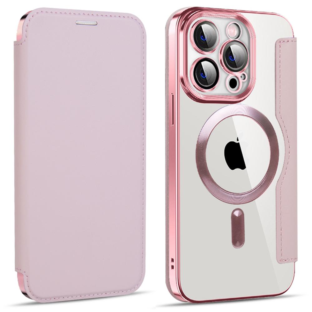Phone Cover for iPhone 14 Pro,Compatible with MagSafe RFID Blocking Card Slots Fully Wrapped TPU Electroplating Clear Back Flip Case with Lens Film