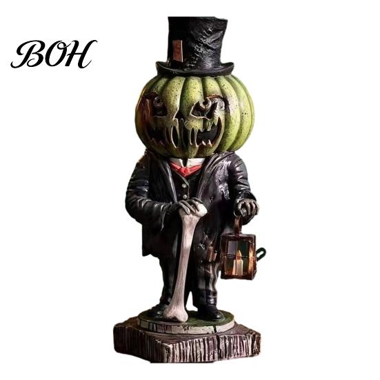 Durable Resin Craft Gifts Spooky Halloween Figurine, Scary Ghost Pumpkin Tabletop Decoration Small Autumn Crafts for Tiered Tray, Shelf, Mantel, Home