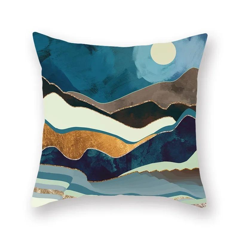 Geometric Mountains Sun Moon Creative Pillowcase Decorative Pillow Home Decor Golden Mountains Cushion Cover