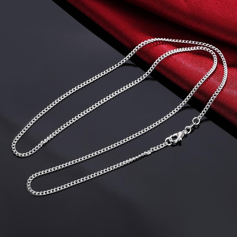 1PC 2MM, 16inch-30inch Chain Jewelry, Silvery Flat Curb Chain Necklaces For Men And Women