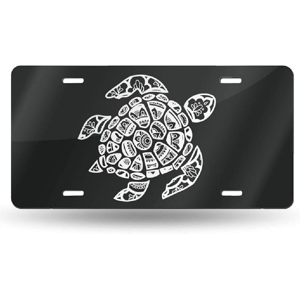 Black And White Compass Rose Front License Plate Aluminum Decorative License Plates Funny Metal Car Plate 6"X12" Novelty Vanity Tag Cover With 4