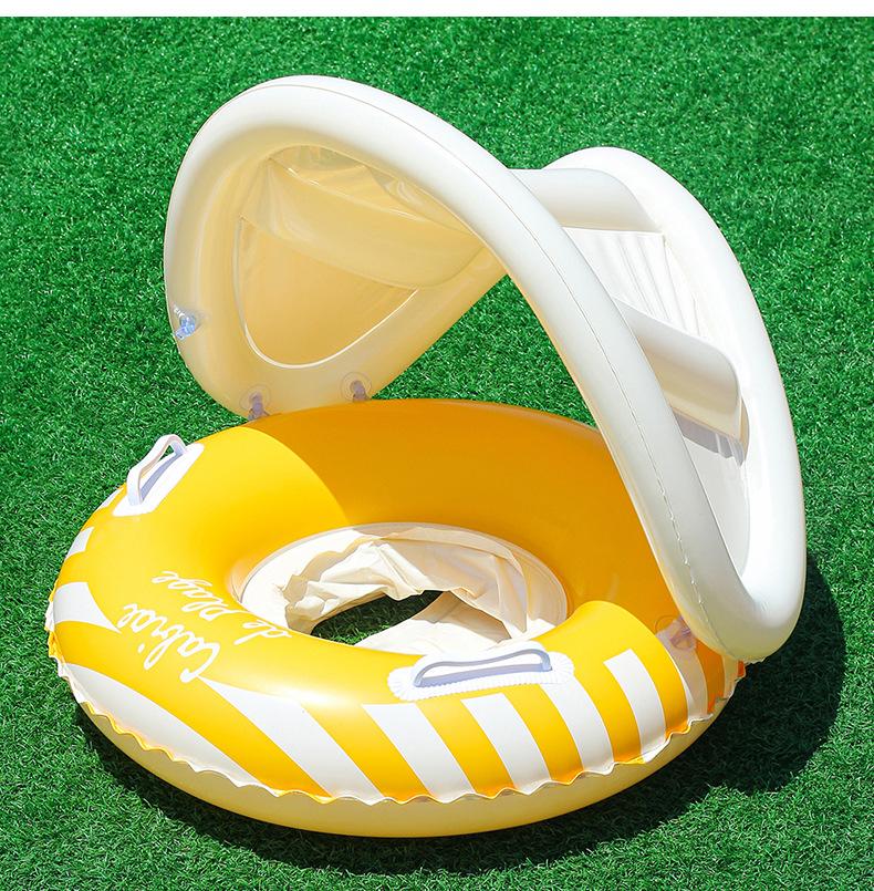 2026 New Nordic Style Kids Swim Ring With Sunshade Inflatable PVC Float Seat Water Play Toy Beach Party Fun