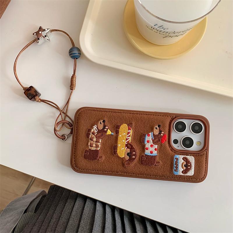 New Cartoon Embroidery Dog Cats Colorful Phone Case For iPhone 17 14 15 16 Pro Max 16 Cute Furry Plush Winter Shockproof Cover