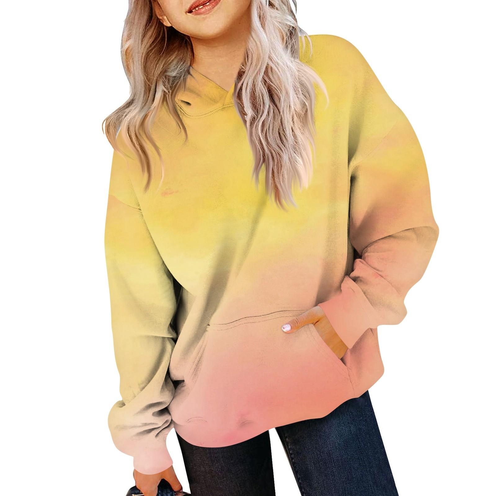 

Детская толстовка для девочек, градиентный цвет, длинный рукав, капюшон, карман, толстовка 90