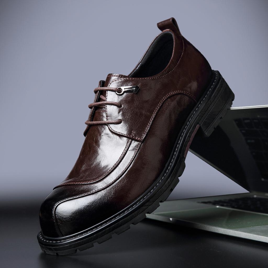 Męskie formalne buty skórzane męskie buty skóra naturalna buty derby casualowe na platformie buty do dojazdów do pracy męskie sznurowane modne biznesowe dojazdy do pracy