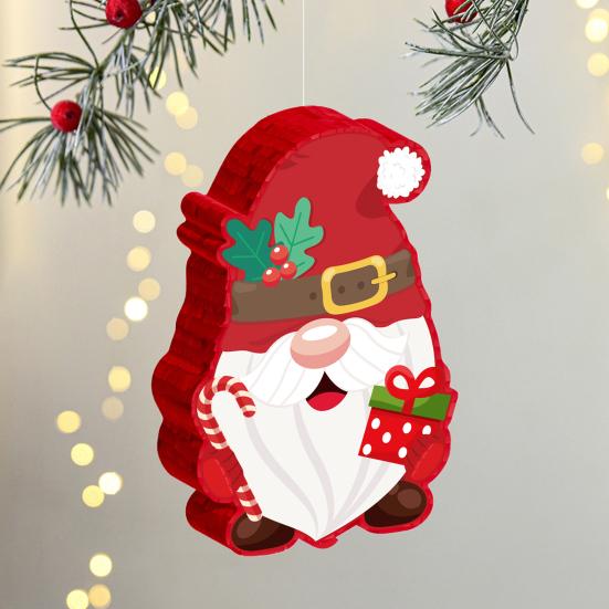 Gnome Pinata Red Christmas Gnome Pinata with Stick Blindfold And Confetti Winter Theme Birthday Party Decorations for Xmas Birthday Baby Shower
