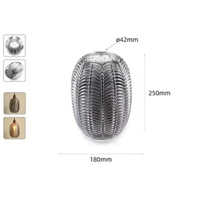 Modern Art E26 E27 Rauchgrauer Glasschirm-Ersatz 1,65 Zoll Fassung Graue Blattgestreifte Glasabdeckung für Shop Restaurant Dekor Lampe