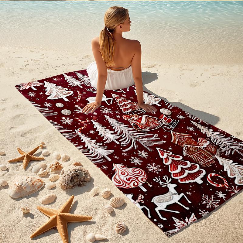 1Pc Christmas Winter Wonderland Beach Towel Quick Dry Multiuse For Beach Pool Gym Yoga Home Travel Christmas Halloween Xmas Gift S1167