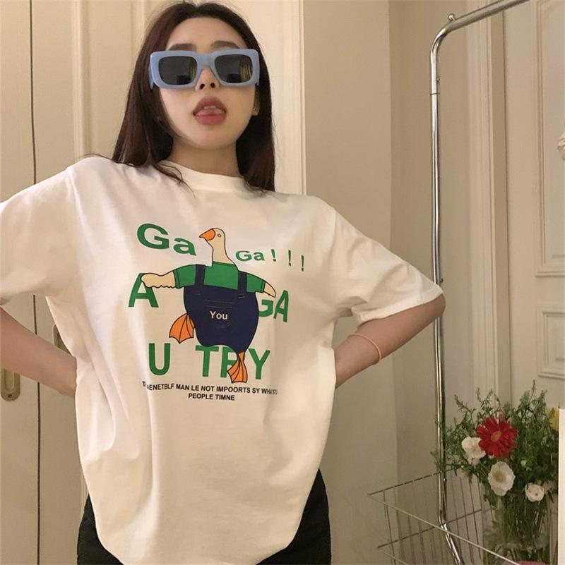 GMXIA Sommer Vintage Damen T-Shirt mit Aufdruck Reine Baumwolle Kurzarm T-Shirt Damen Ins Mode Locker Lässig mit Damenoberteil