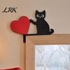 Whimsical Home Accents Wooden Cartoon Cat Door Frame Pendant, Cute Black Corner Animal Wall Art Decoration, Decorative Sticker for Photo Frames