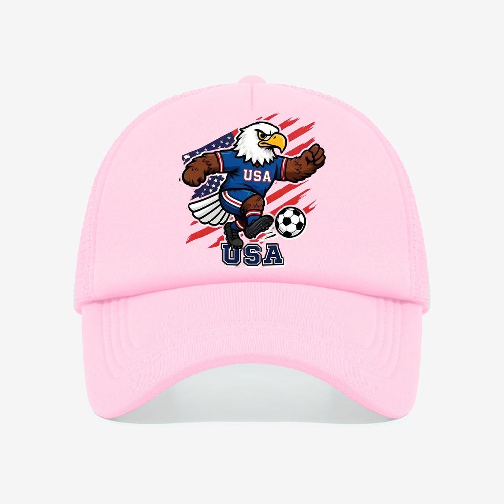 1PC Retro USA Soccer Trucker Hat, Cartoon Eagle Print, Streetwear Cap for Football Fans