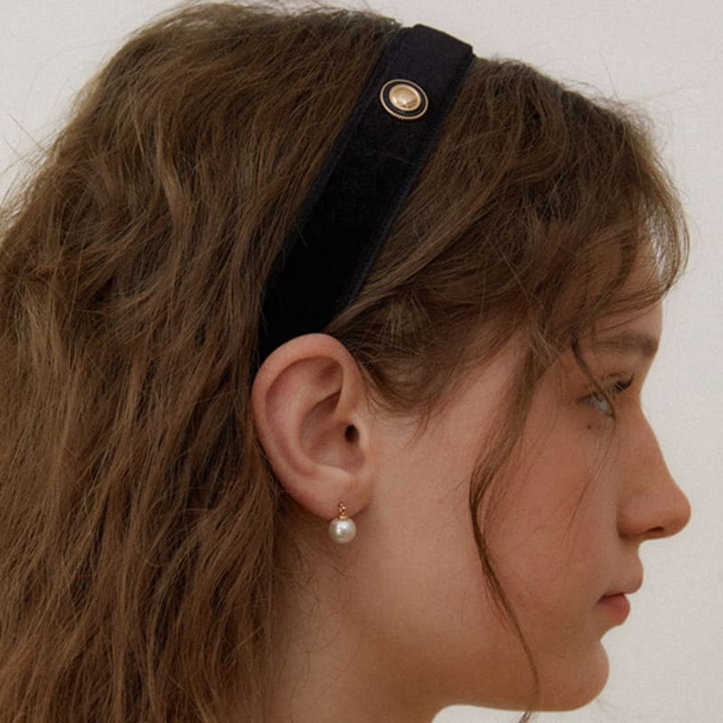 

OVLA черная бархатная повязка для волос с пуговицей HB008 black (hair band)