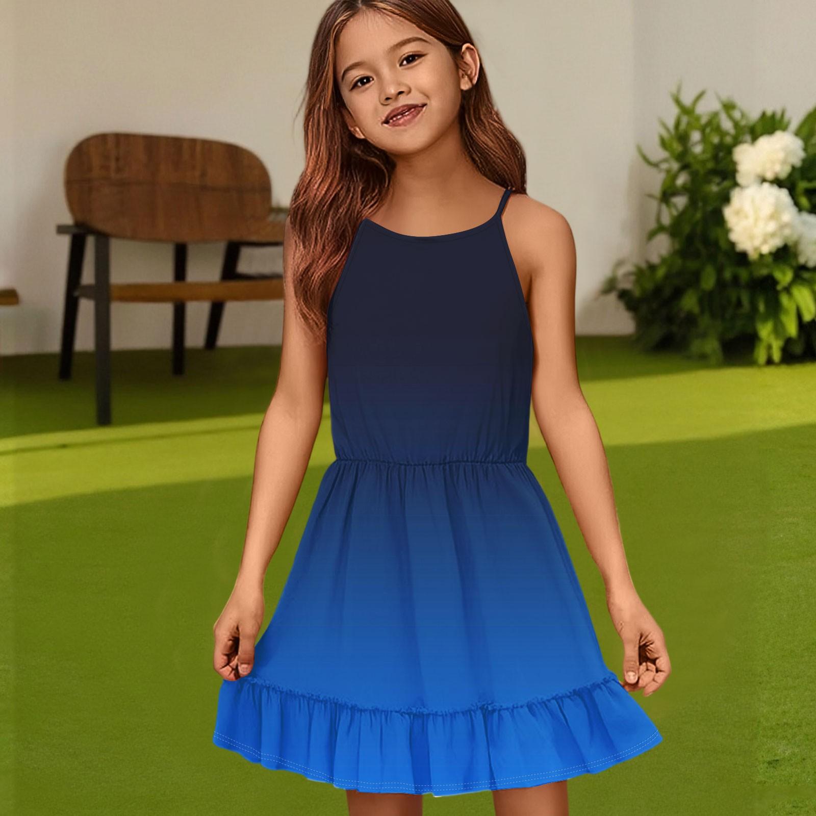 

Детское летнее повседневное модное платье с круглым вырезом, однотонное, без рукавов 110