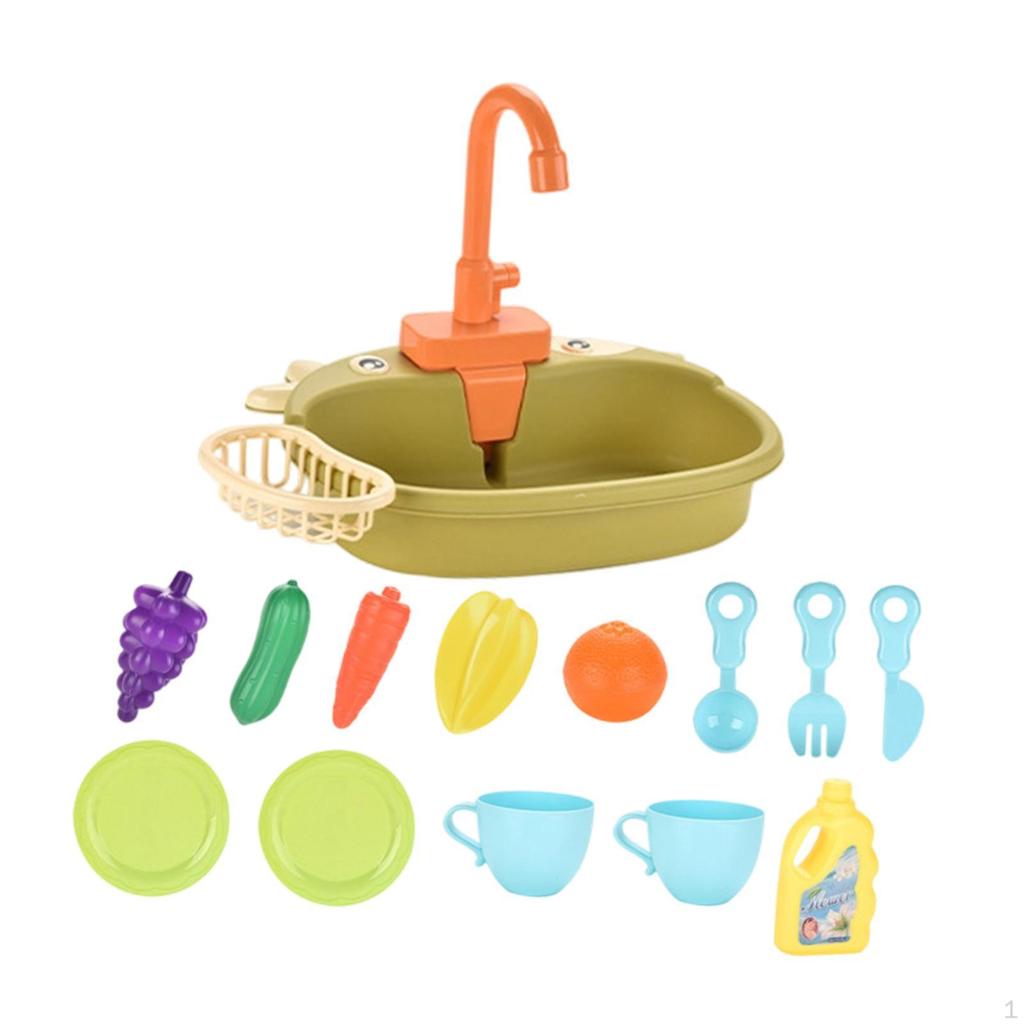 Children's Role Play Kitchen Sink Toys Set with Water Cycle System