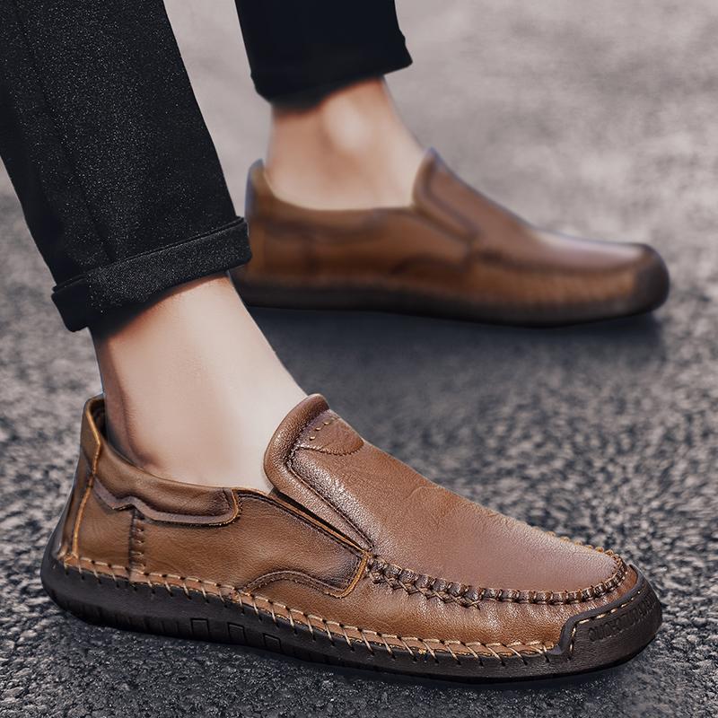Fashion New Hand Stitched Mens Slip On Loafers Outdoor Walking Plus Size 48 Comfortable Business Casual Leather Shoes All Season Spring
