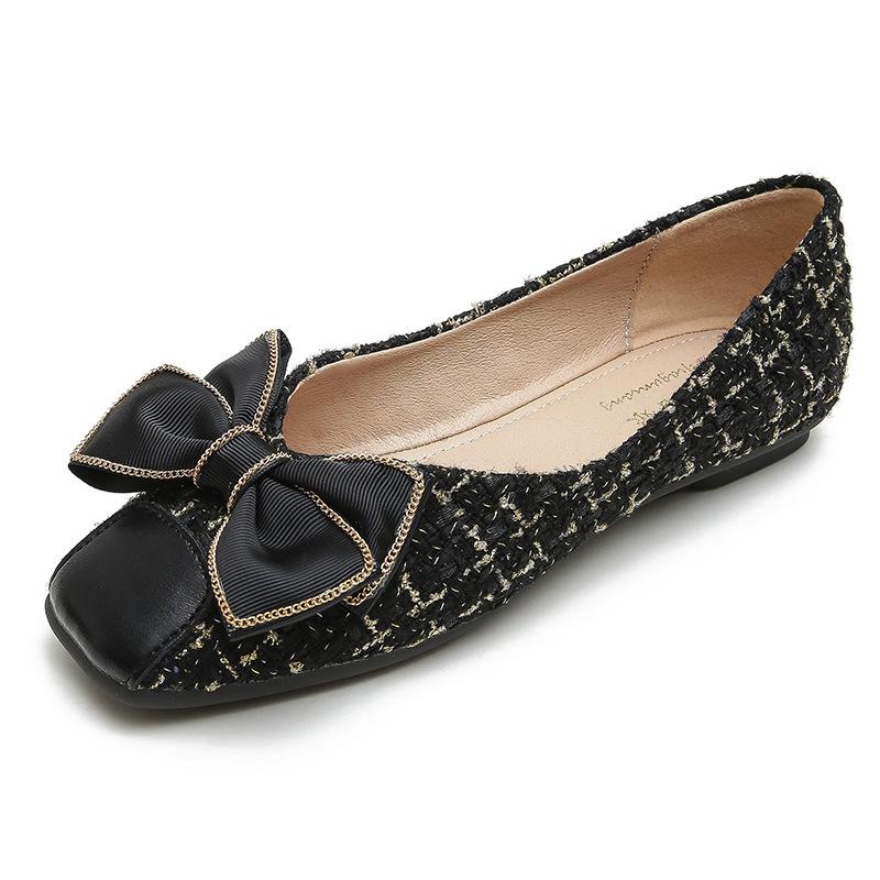 

Классические балетки с бантом, женские туфли с круглым носком, женские, для девочек, свежие, удобные мокасины, мягкая подошва, большой размер, лоферы, балетки 4.5 чёрный