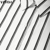 VONDA Women Turn Down Collar Casual Long Sleeve Striped Baggy Maxi Long Dress