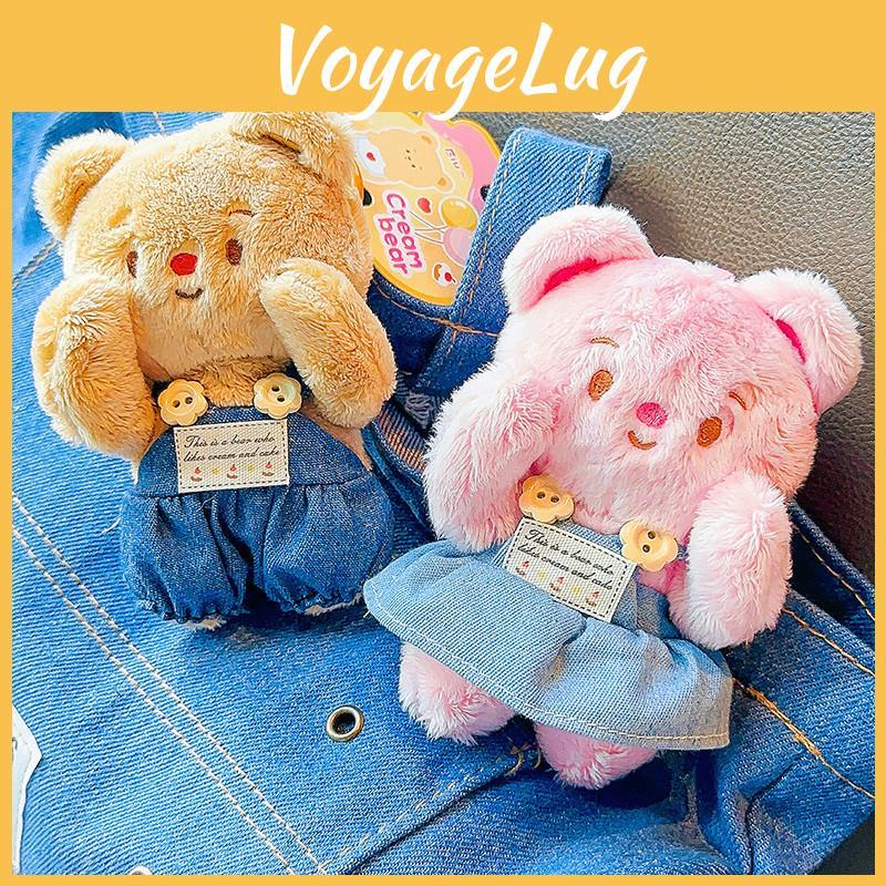 Cream Jinnew Lovely Bear Plush Keychain With Denim Overalls For Collectible Gifts