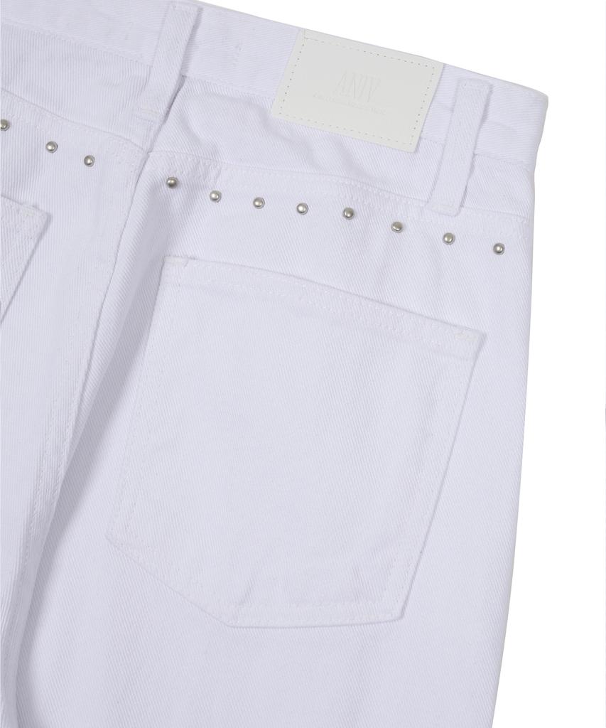 Eonibeu Open Zipper Rivet Denim Pants White