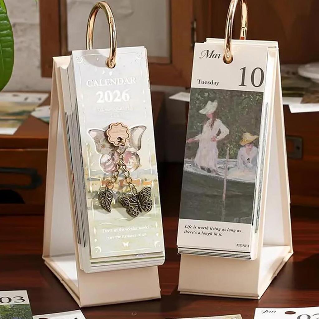 2026 table Calendar Mini Flip Calendar Retro European Style Oil Painting Calendar Office Supplies Elegant Gifts For Girlfriend