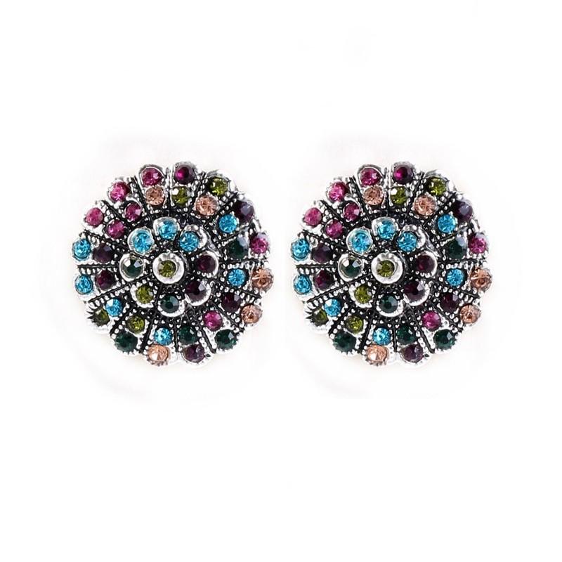 Retro Bohemian Ethnic Rhinestone French Buckle Earrings Studs Jewelry