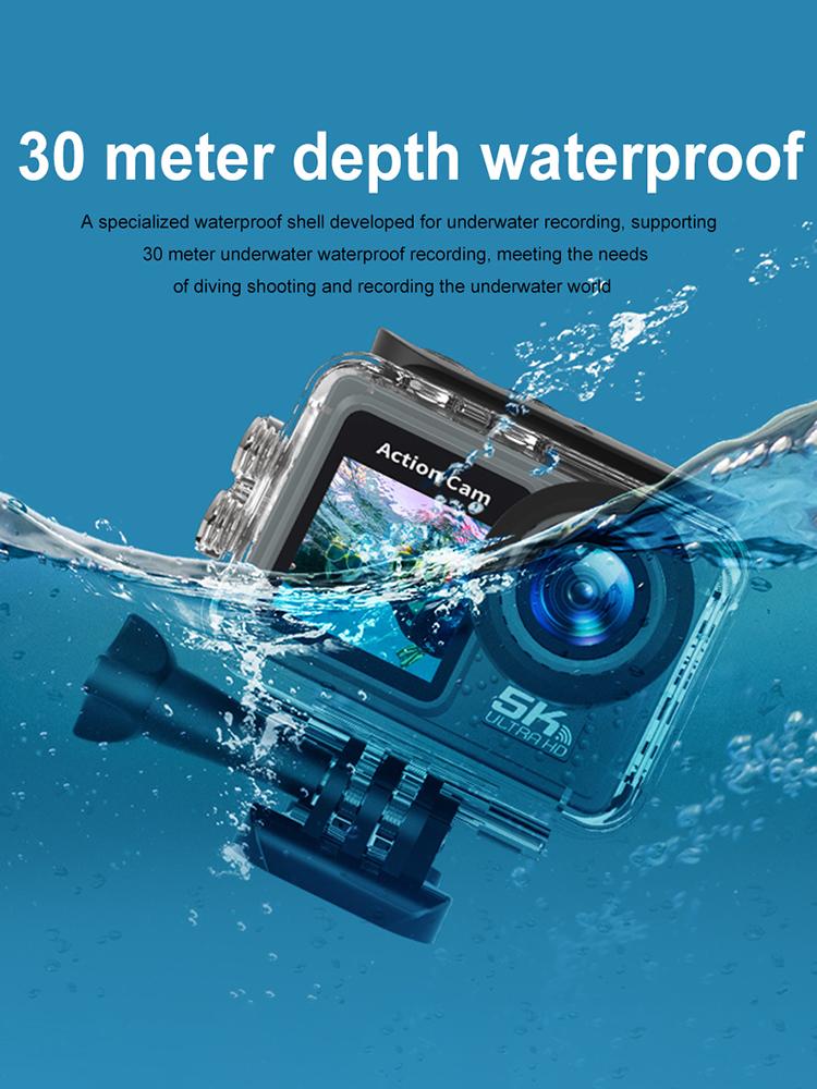 5K 4K 60FPS Action Camera Anti-shake WIFI Outdoor Cycling Camera Dual Screen 170° Wide Angle 30m Waterproof with Remote Control